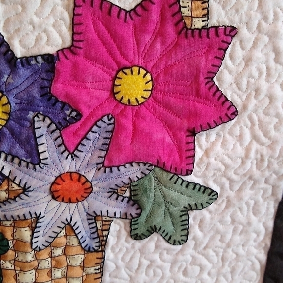 Handmade Spring Quilt Mini Flowers Rabbit Easter 17"x 19" Cotton Daryl Perry - Picture 4 of 7